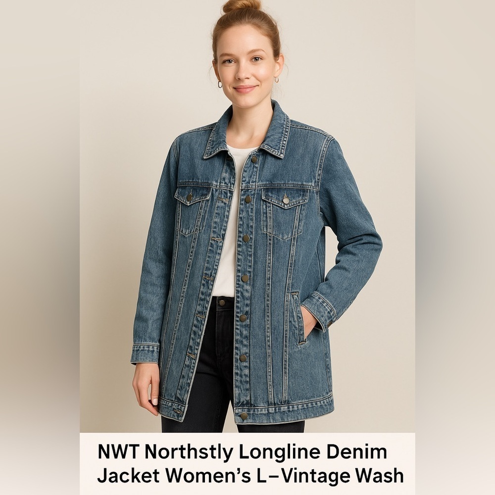 NWOT NorthStyle Longline Denim Jacket Women’s L – Vintage Wash, Snap Buttons - Picture 10 of 13